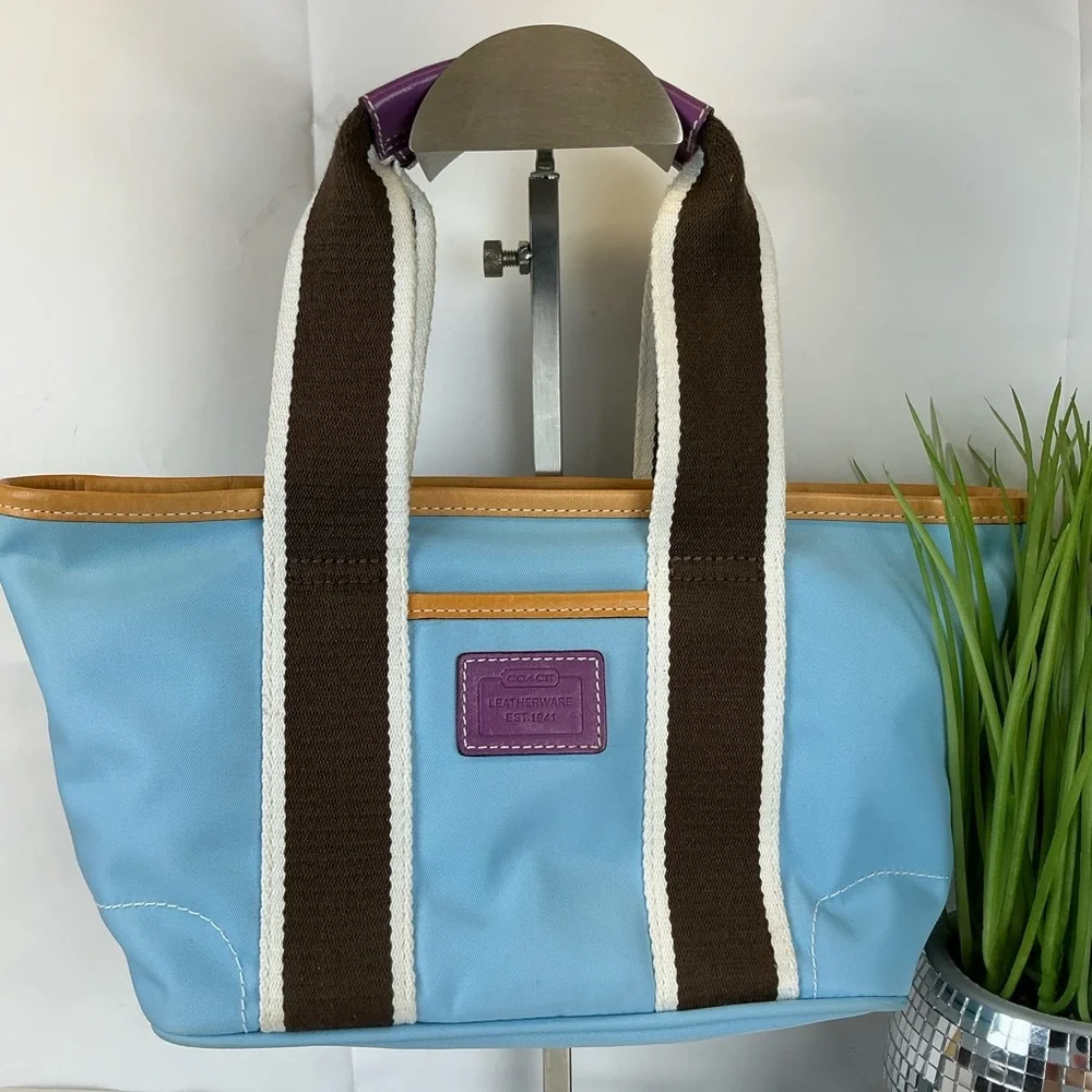 Coach 6260 Y2K Daisy Hampton Mini Blue Tote with Purple and‎ Brown Accents - Picture 5 of 16